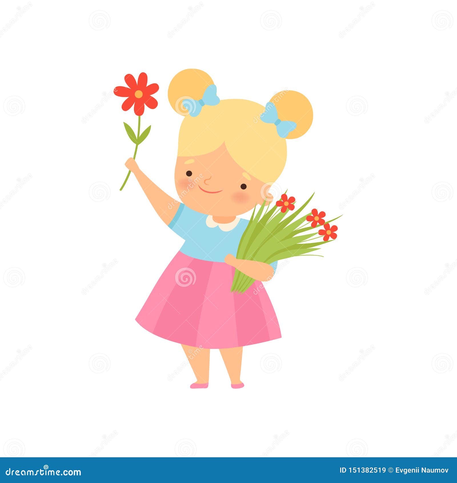 Lovely Little Blonde Girl with Bouquet of Red Flowers Cartoon Vector  Illustration Stock Vector - Illustration of gift, childhood: 151382519