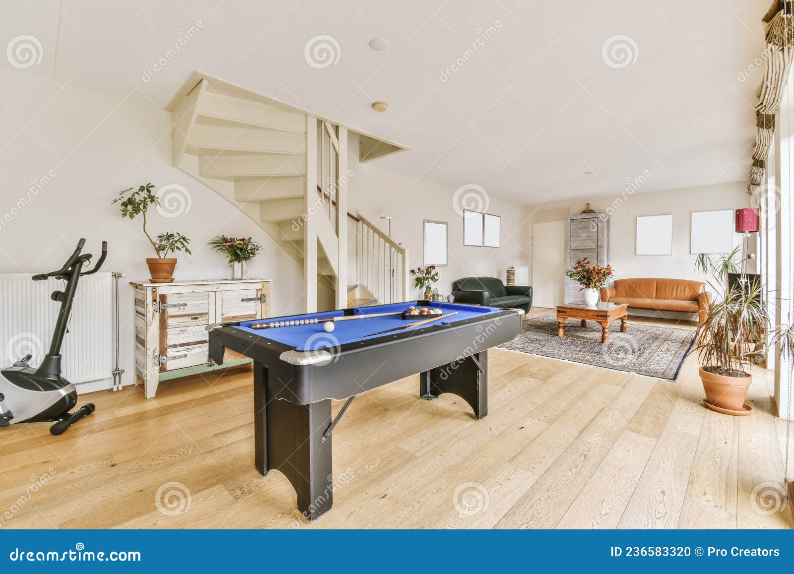Lovely Living Room with Pool Table Stock Photo Image of interior, spacious 236583320