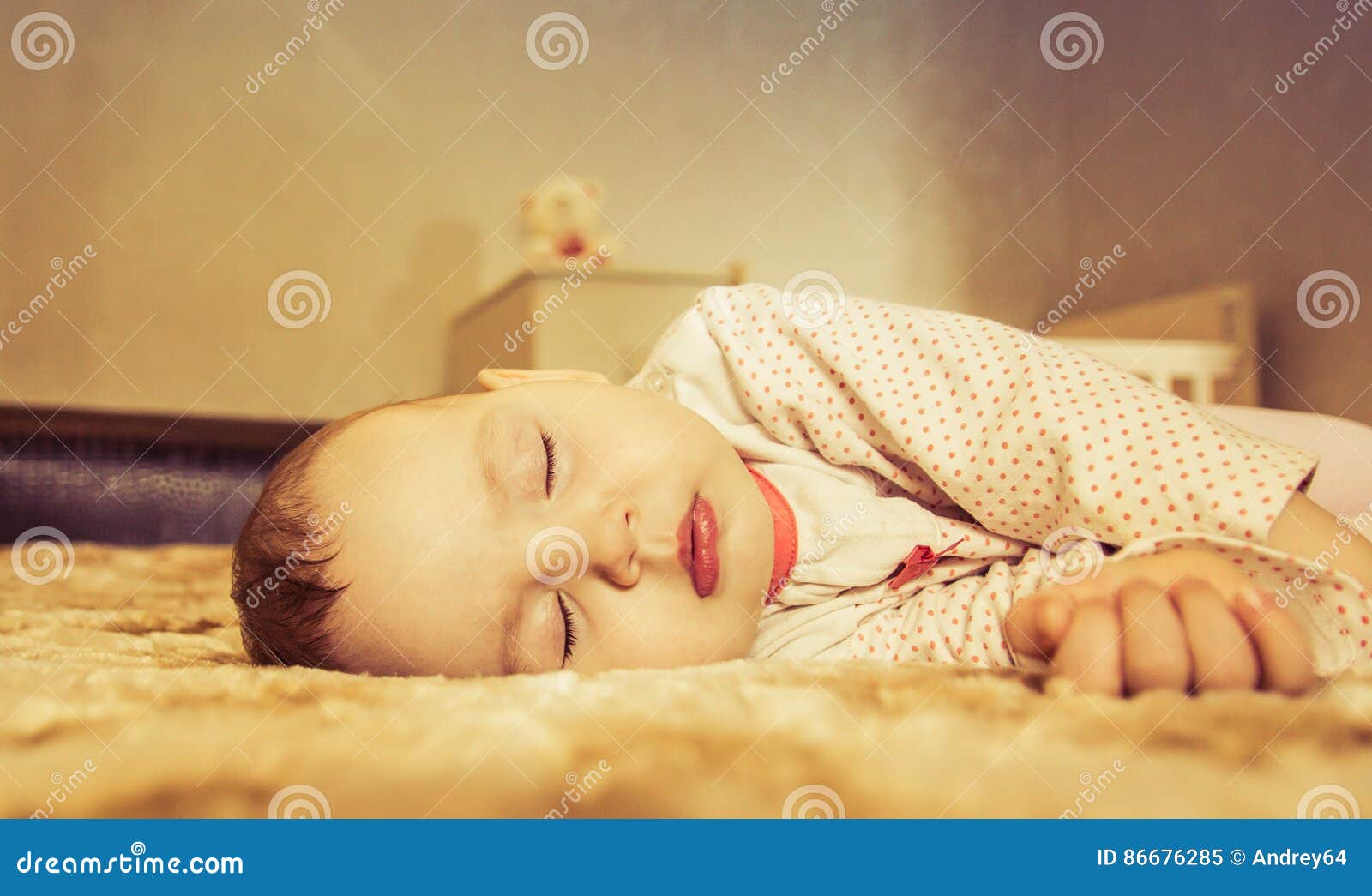 Lovely Newborn Baby Sleeping on the Bed Stock Image Image of human