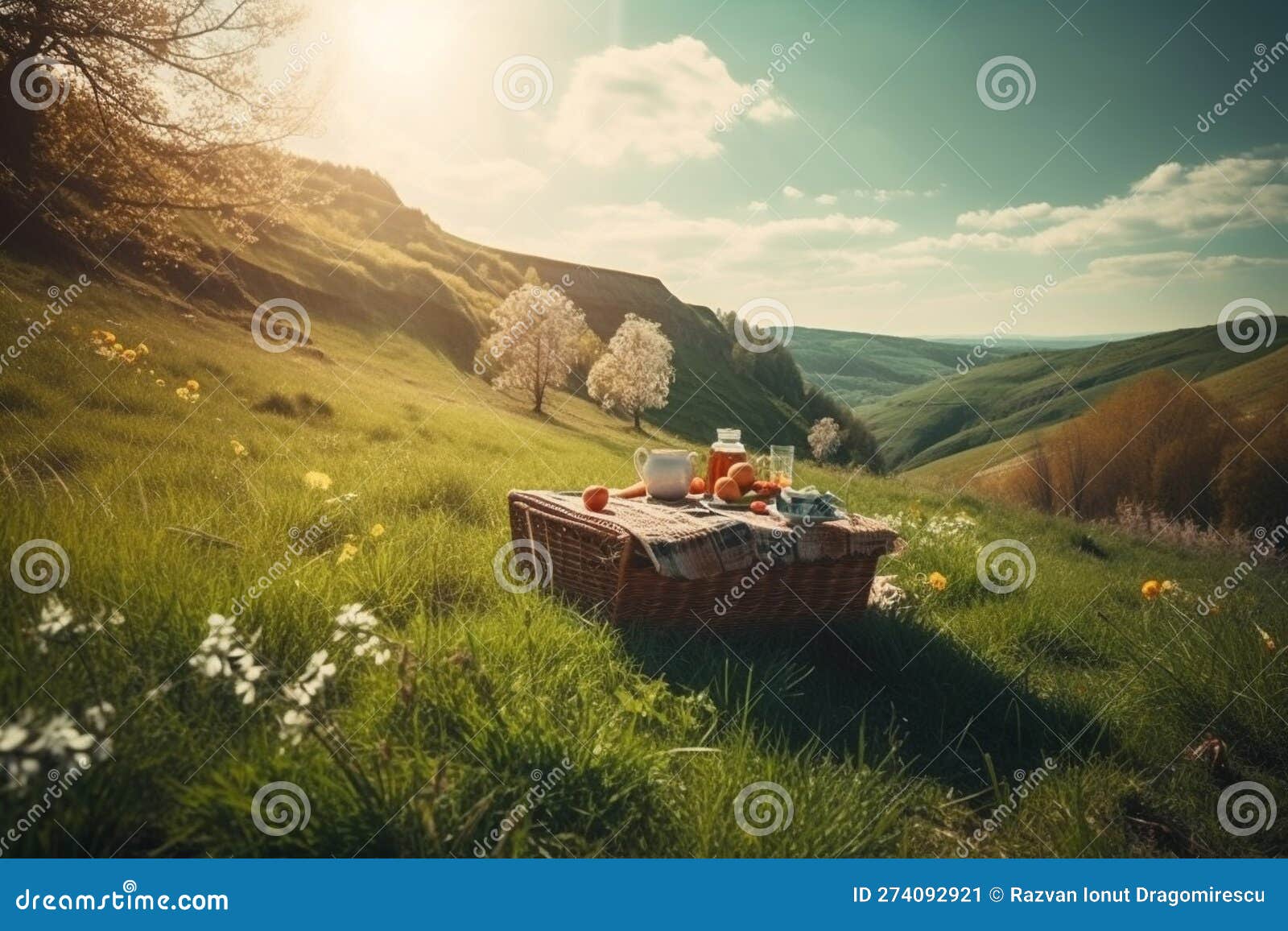 Lovely Picnic Setup in a Spring Nature Landscape. Picnic in Nature on a ...