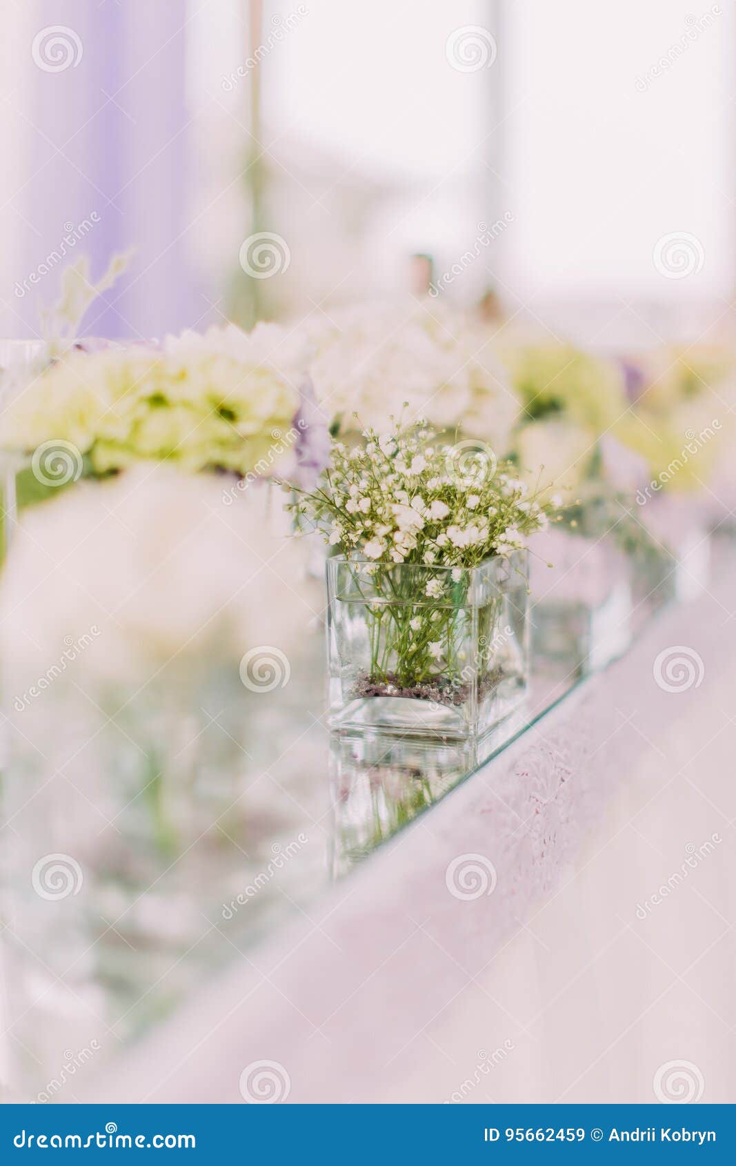 The Lovely Rectangle Vase with Little White Flowers in. Stock Image