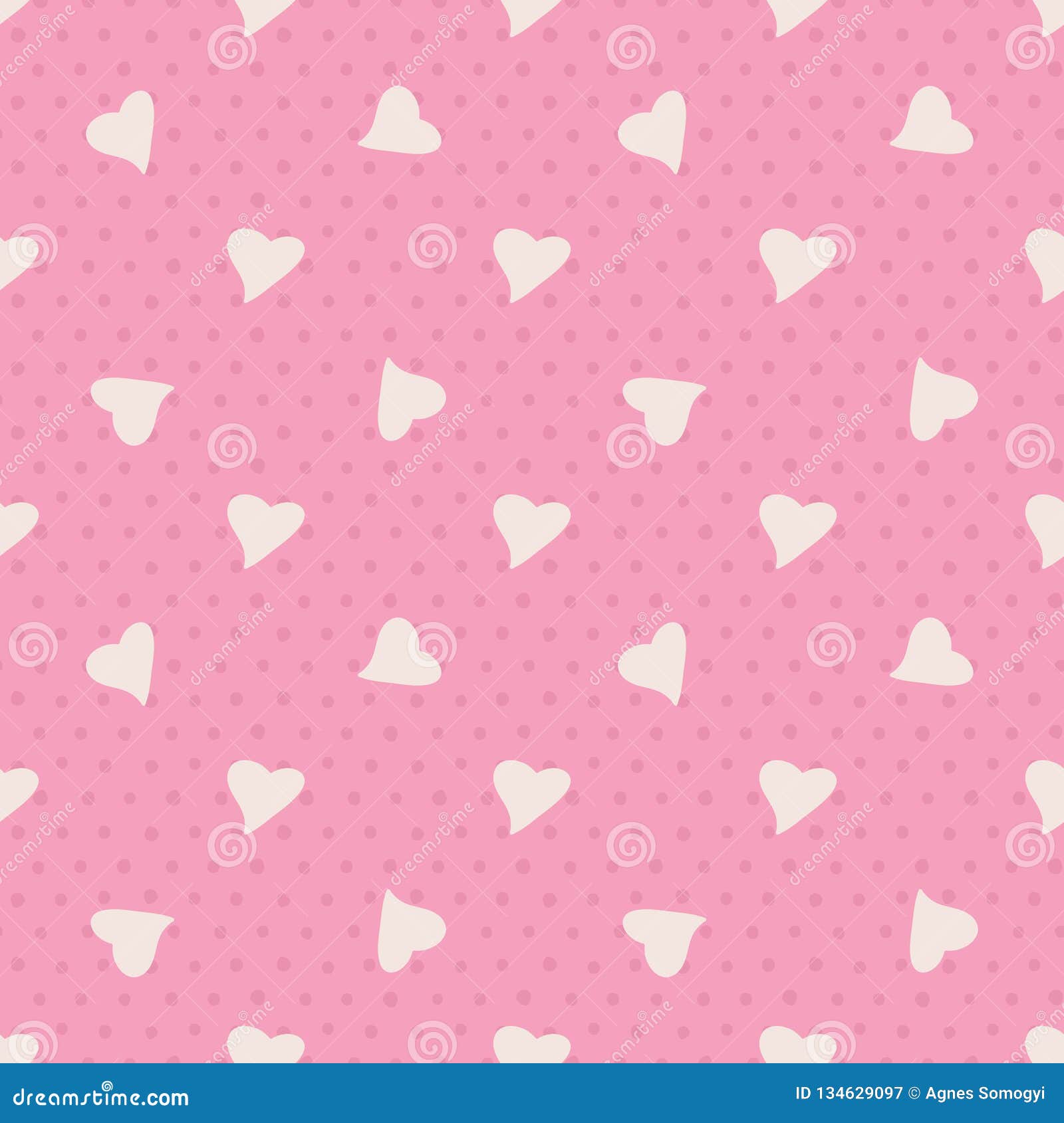Lovely Seamless Vector Pattern with Random Heart and Dot on Pink