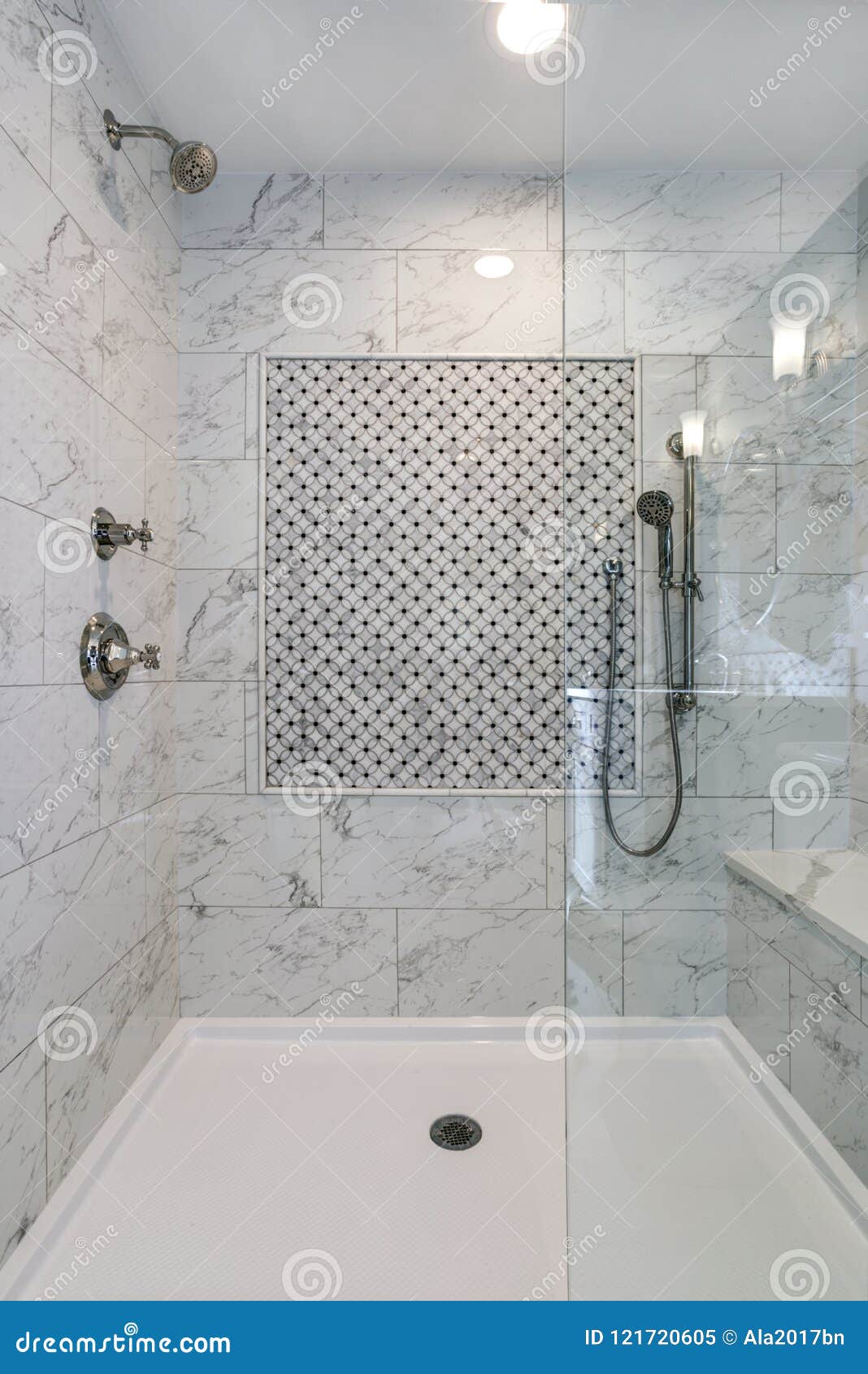 Lovely Walk-in Shower with Carrera Marble Surround Stock Image - Image of  real, project: 121720605