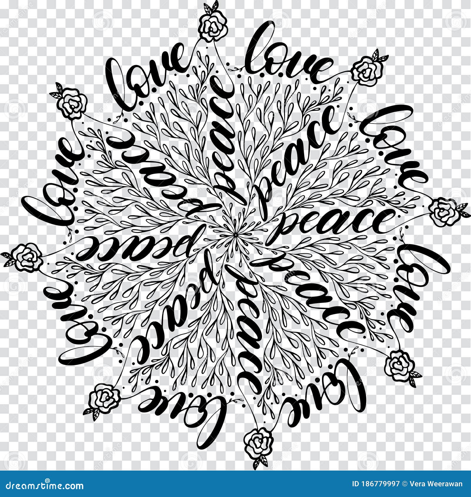 Download Love And Peace Circular Hand Lettering Mandala Line Art ...