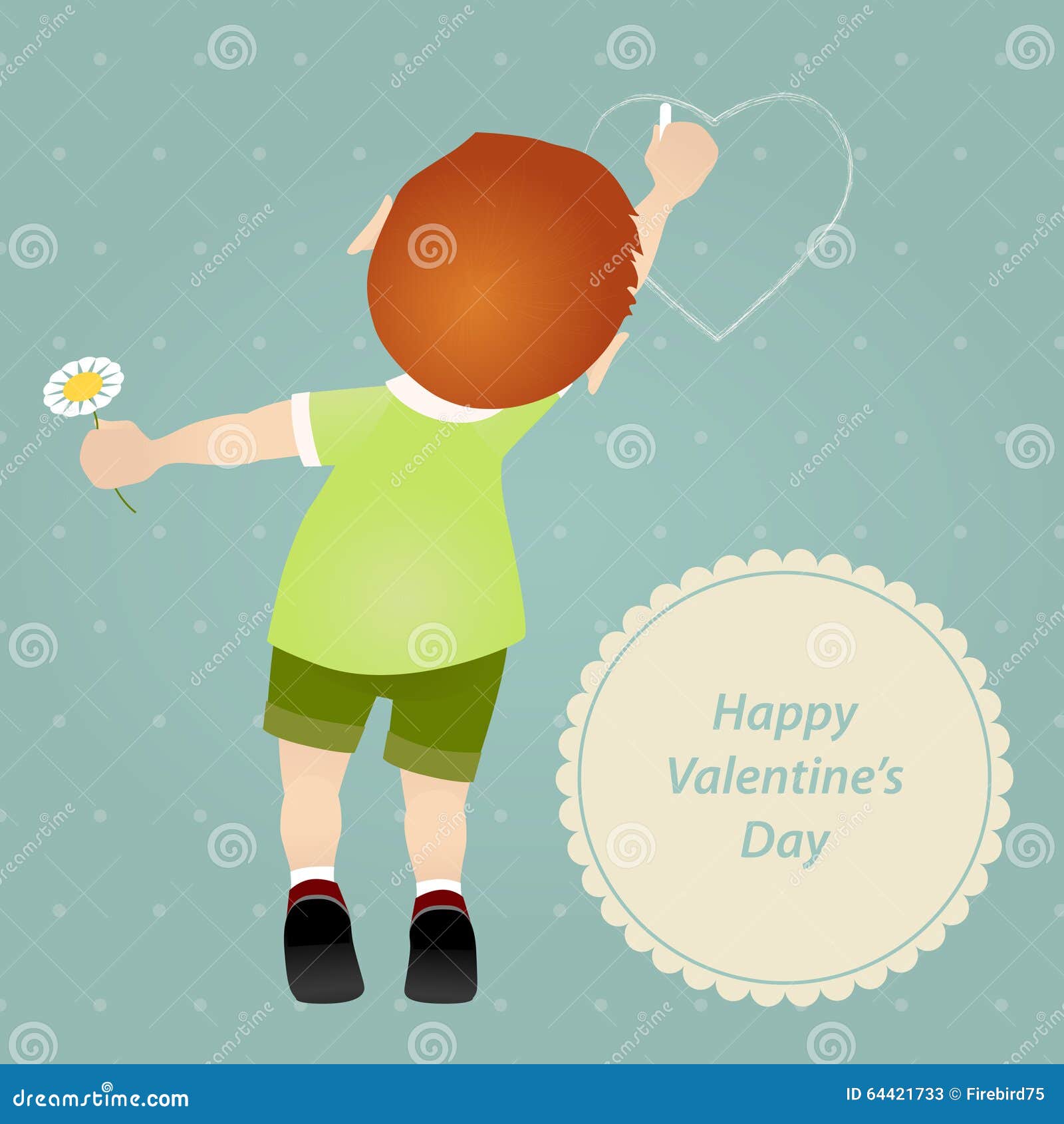 Lover Boy Draws on the Wall Heart by Chalk Stock Vector Illustration