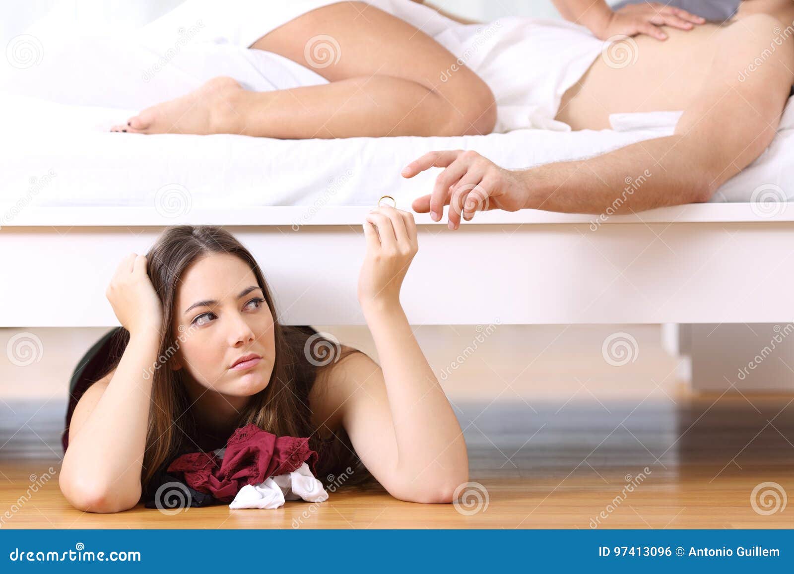 Lover Hidden while Man is Having Sex with His Wife Stock Photo image picture