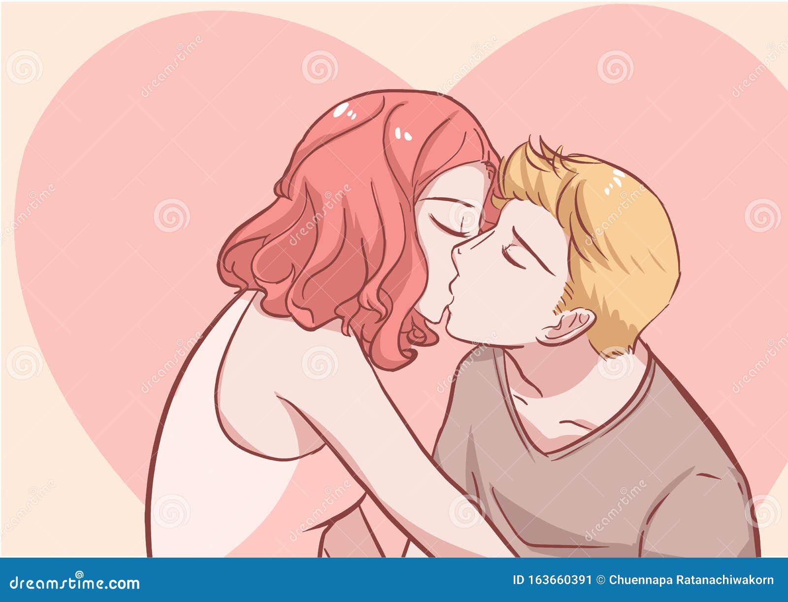 Anime drawing of a kissing couple