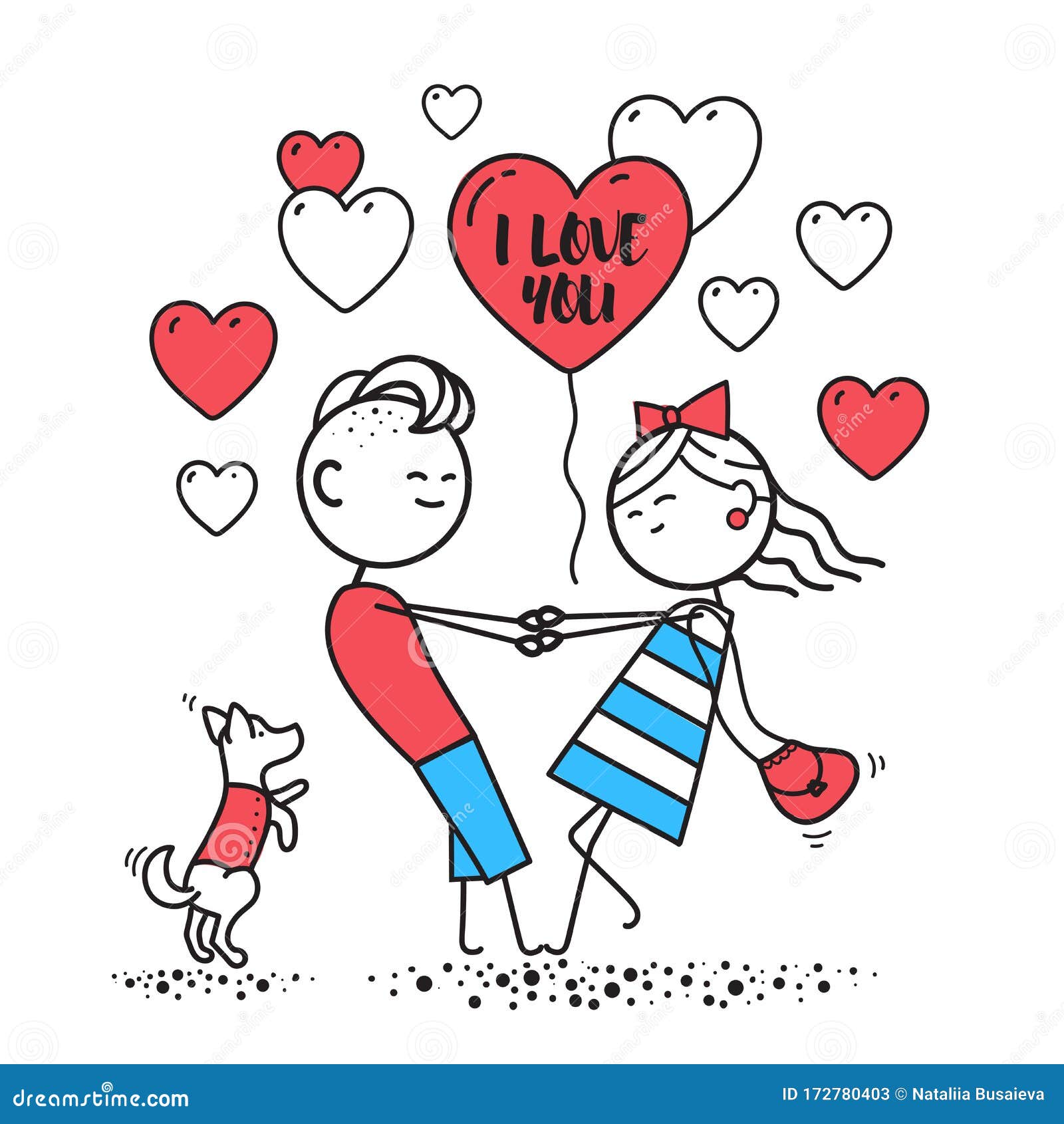 Lovers Boy And Girl Hold Hands And Spin Stock Vector Illustration Of Card Drawing