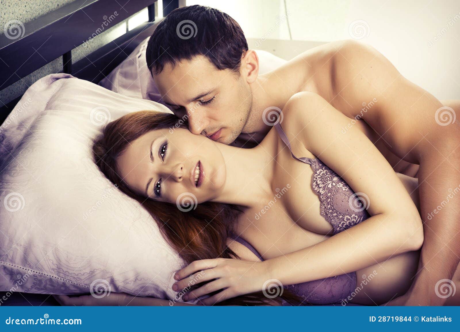 Lovers Couple Kissing In Bed Stock Images Image 28719844