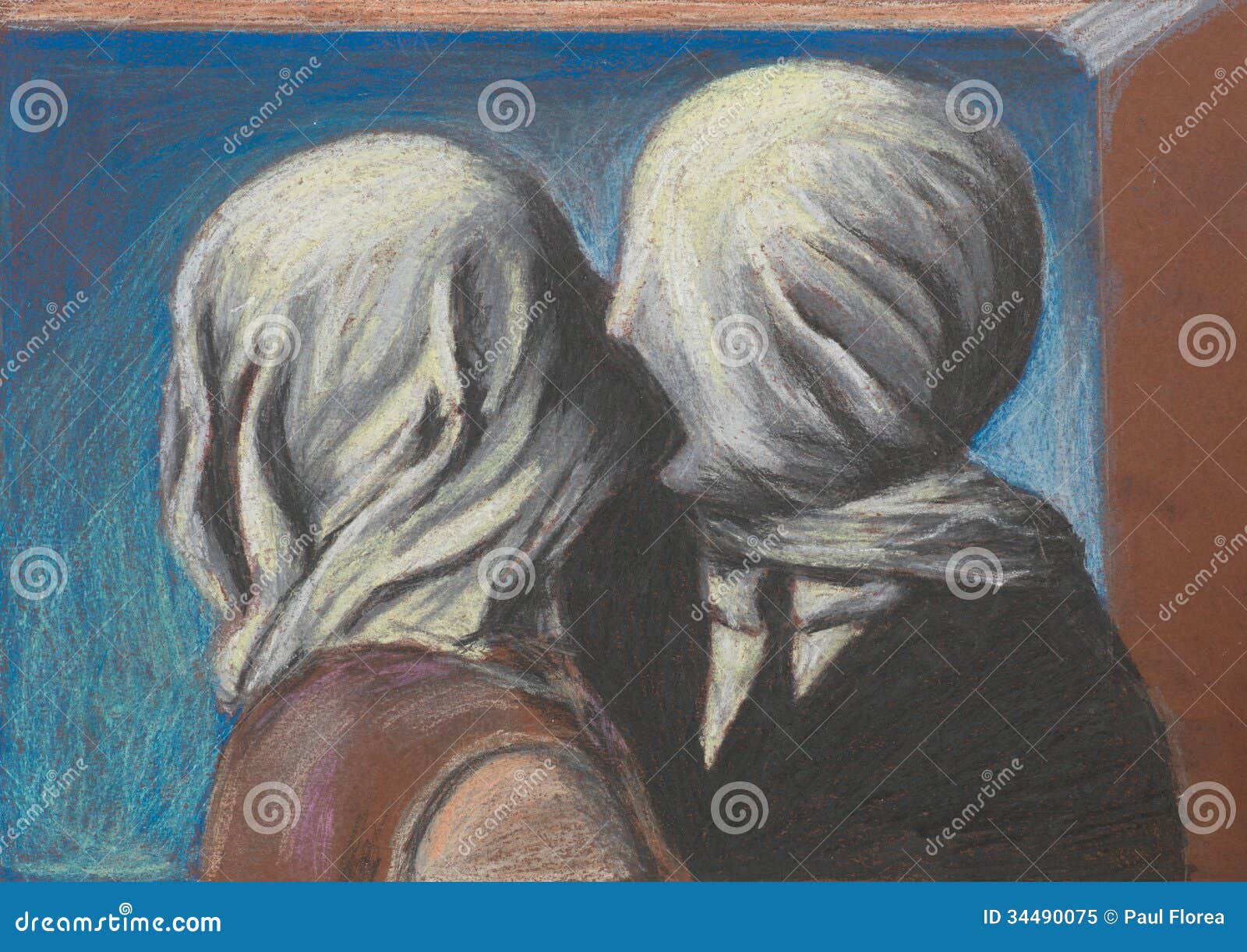 lovers kiss, pastel drawing reproduction