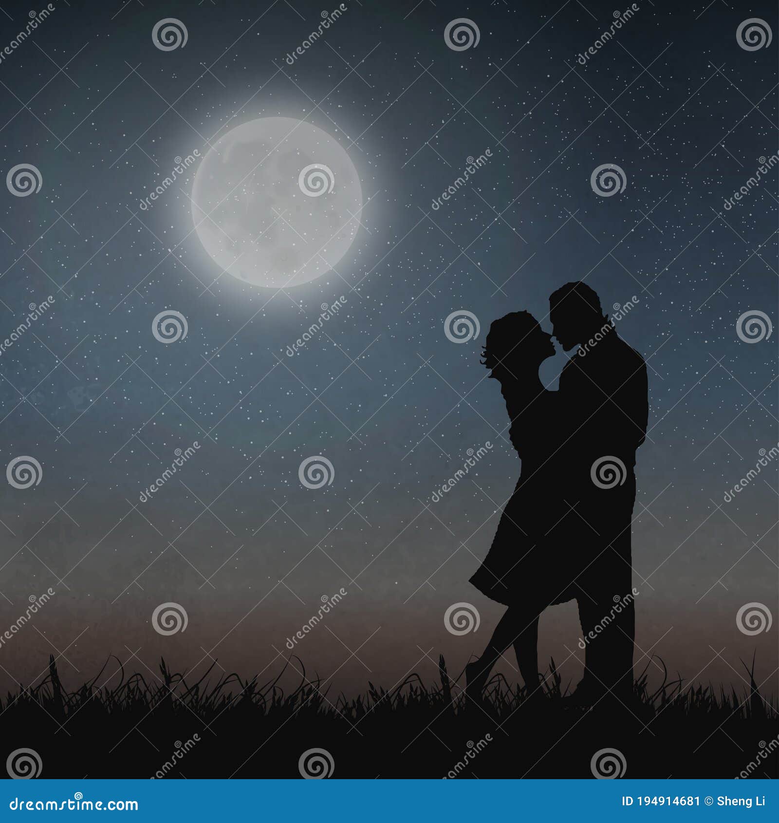 Lovers Under The Moonlight Kissing Stock Vector Illustration Of Beauty Elegance