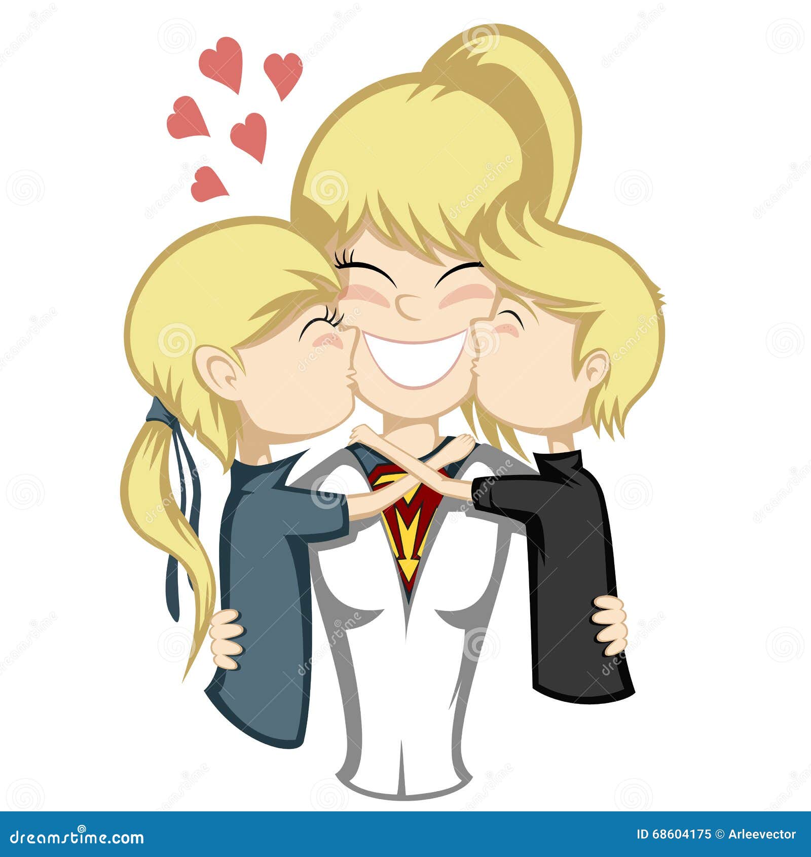 Mother and Two Daughters Illustration Blonde Mommy and Me 