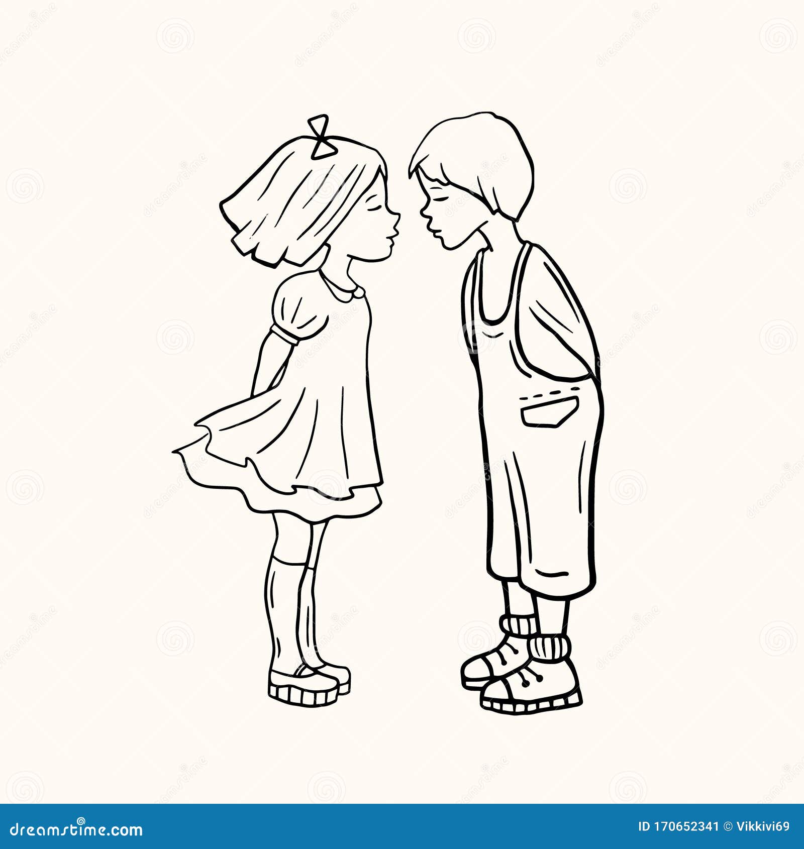 Loving Boy And Girl Kissing Lovers Loving Vector Linear Illustration Drawing People Stock Illustration Illustration Of People Friendship