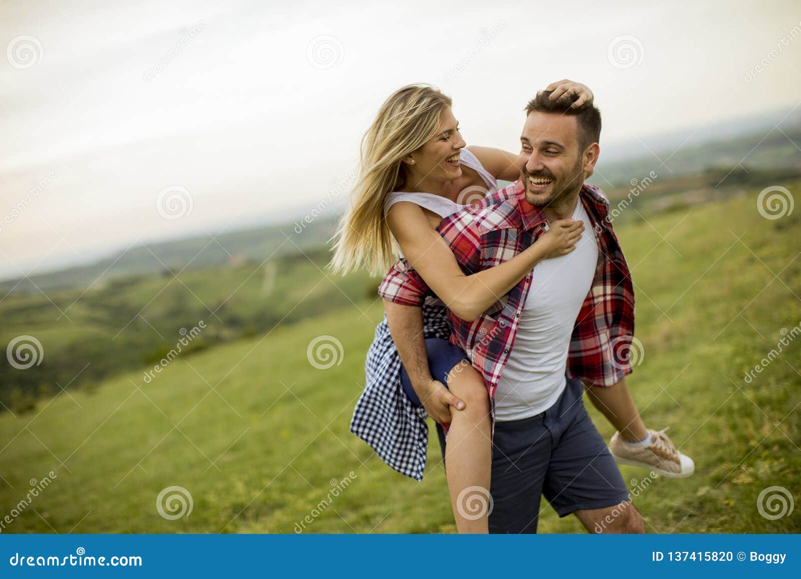 Loving Couple Having Fun In The Spring Nature Stock Photo Image Of