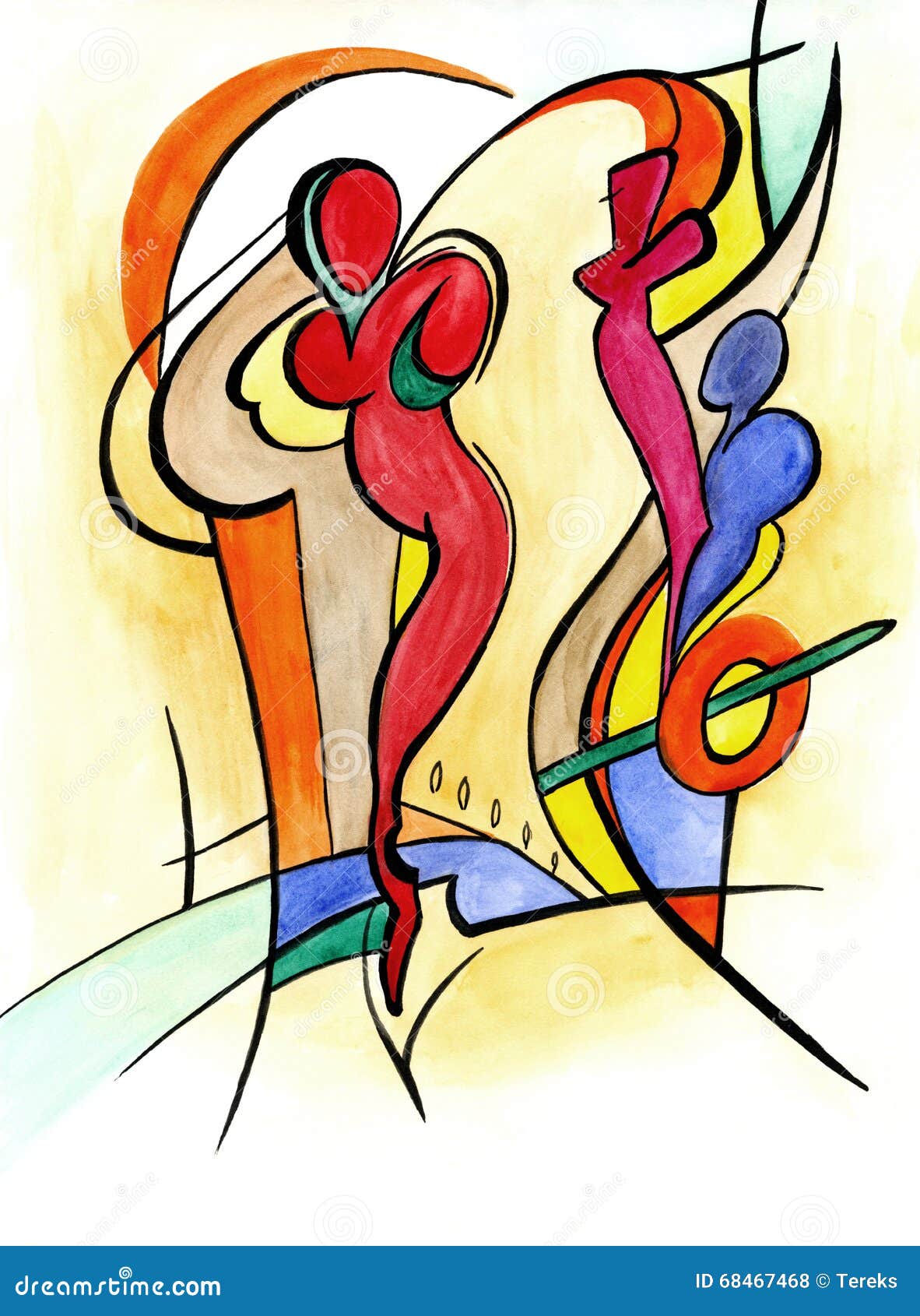 Loving Couple in Abstract Style Stock Illustration Illustration of