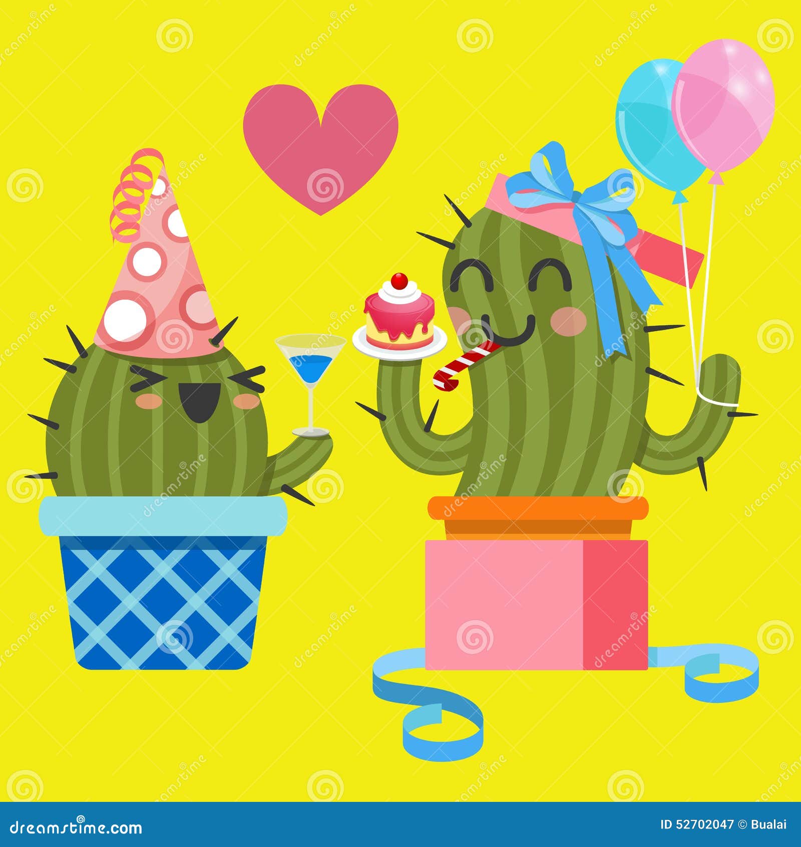 Loving Couple of Cactus at Birthday Party Stock Vector - Illustration