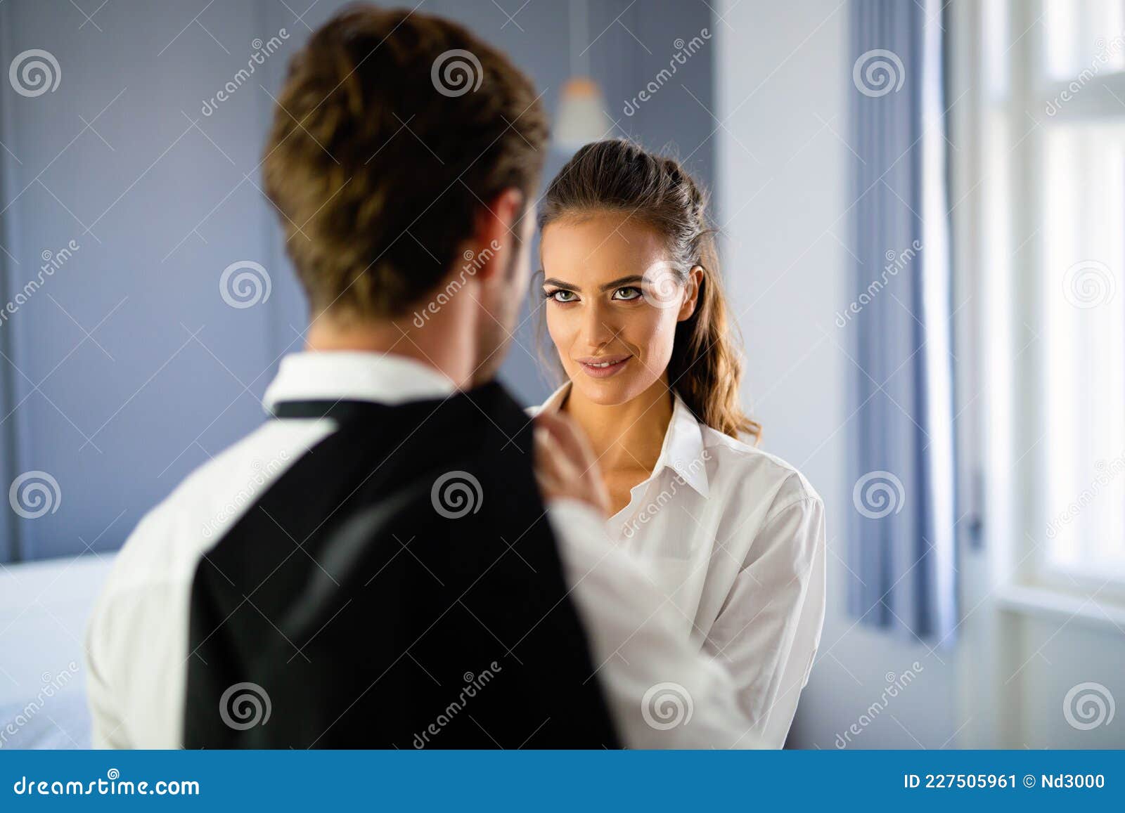 Loving Couple Having Intimate Moments In Bedroom Stock Image Image Of Sexuality Beautiful