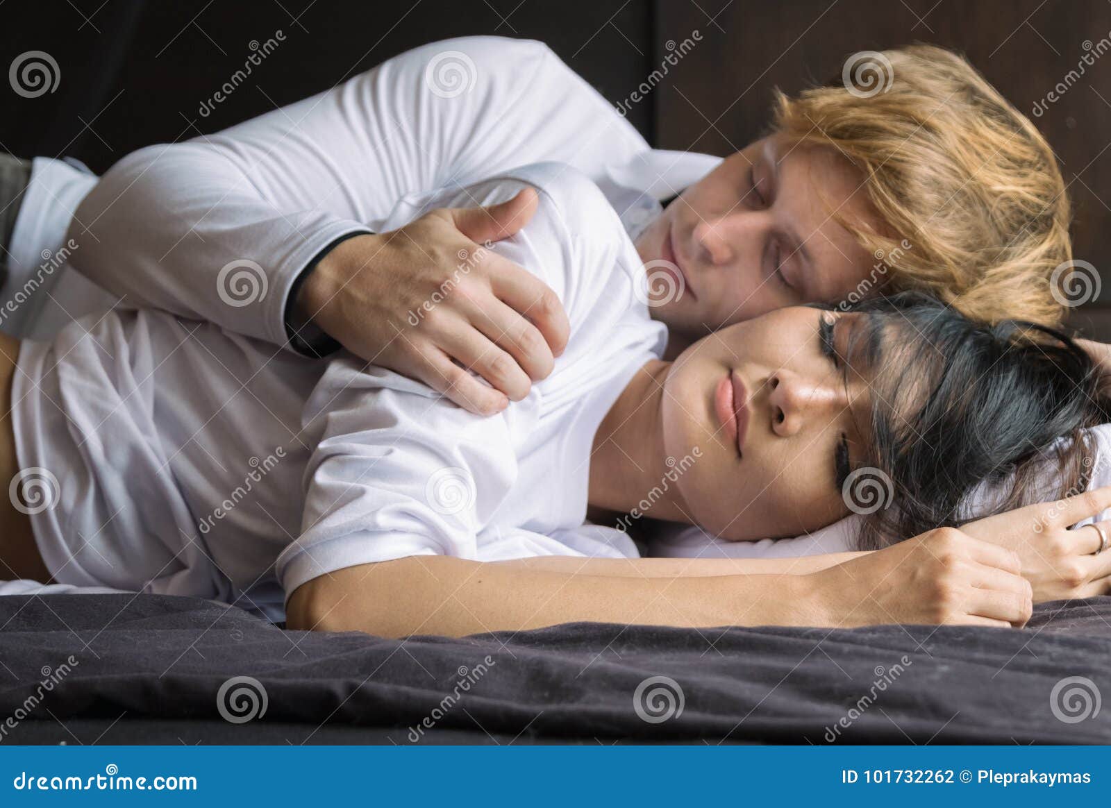 Loving Couple Hug Each Other on the Bedroom,Romantic Couple in L ...