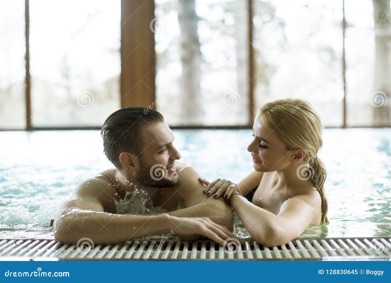 Loving Couple Relaxing In Hot Tub Stock Image Image Of Leisure