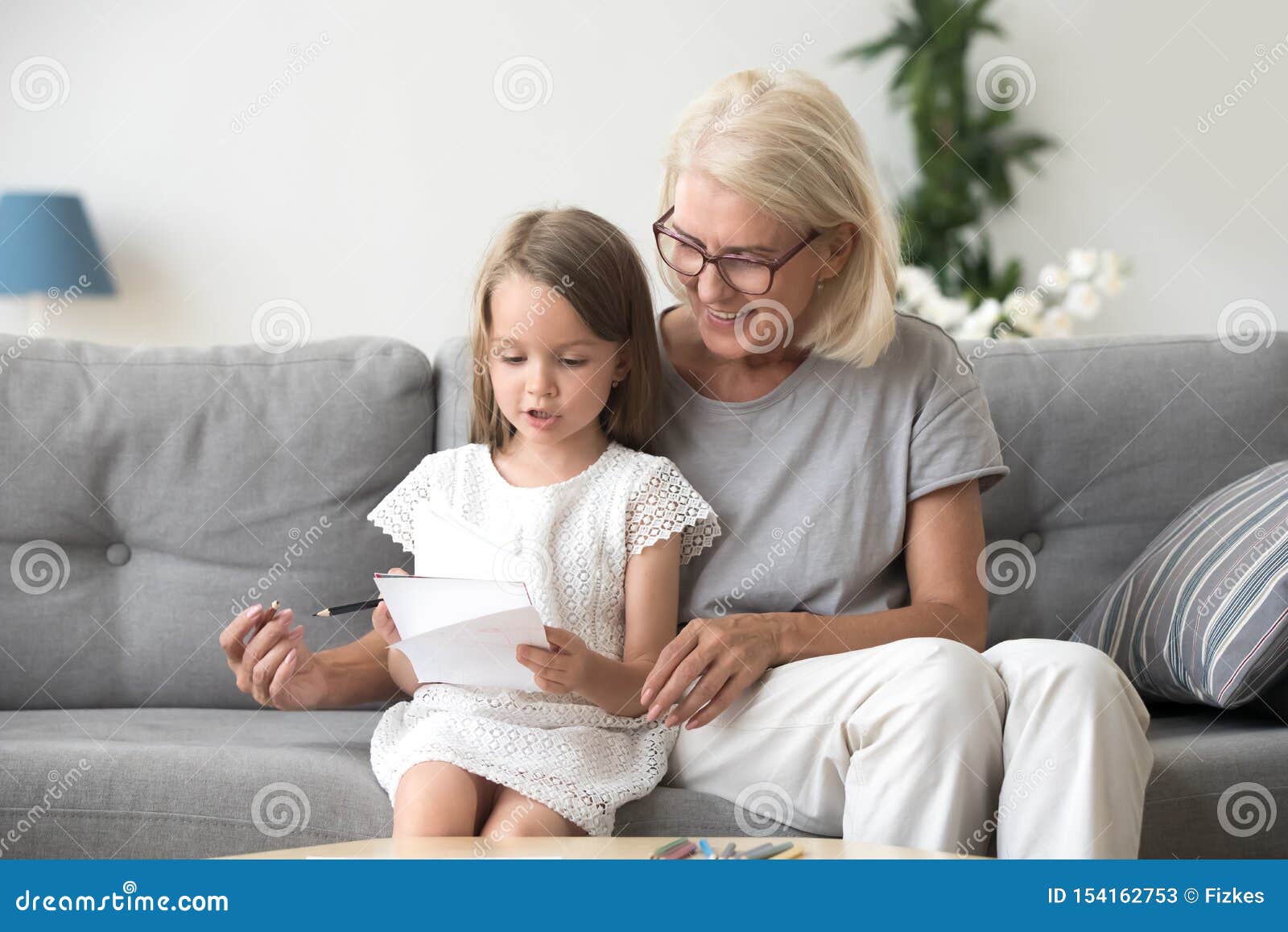 Loving Grandma Teach Little Adorable Preschool Grandchil
