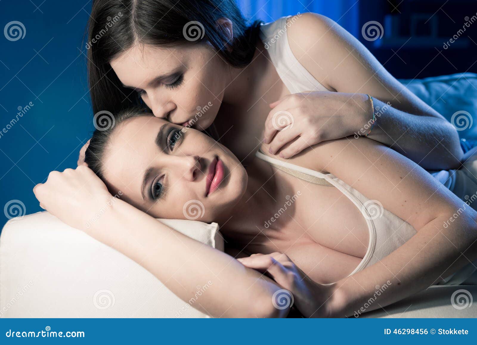 Loving Lesbian Couple at Home Stock Photo