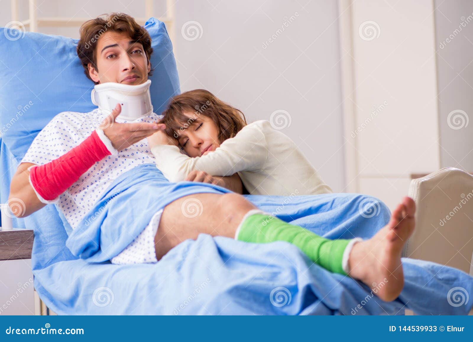 The Loving Wife Looking after Injured Husband in Hospital Stock Image ...