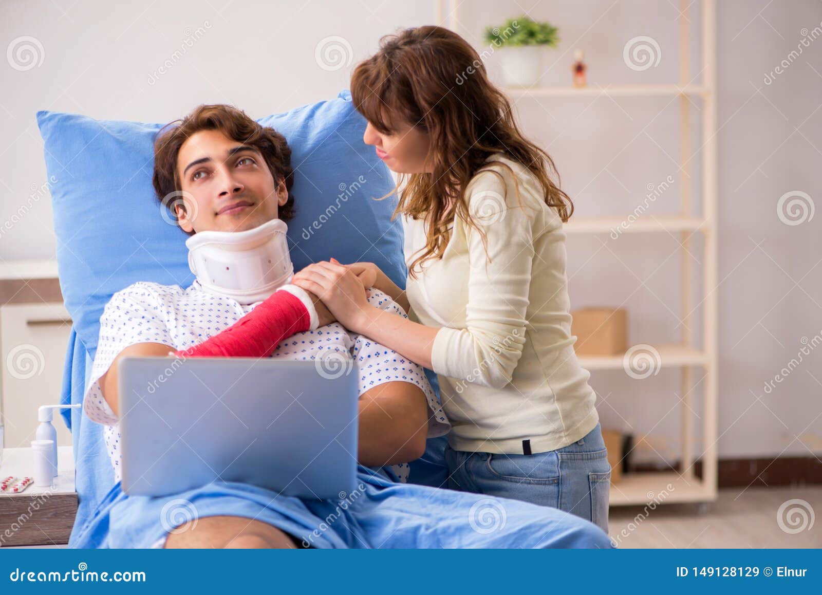 The Loving Wife Looking after Injured Husband in Hospital Stock Image ...