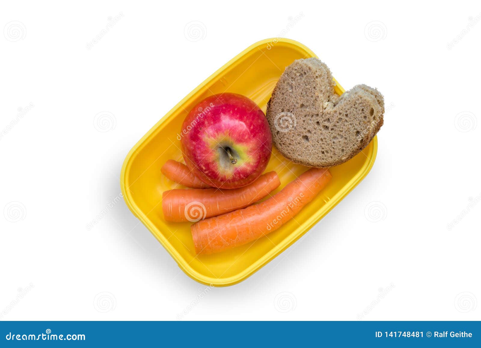 Lovingly Prepared Lunchbox with Lunch Bread, Apple and Carrots on White