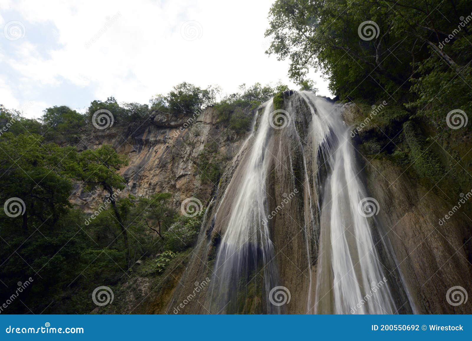 low angle shot of the horse tail waterfall located in nuevo leon, mexico