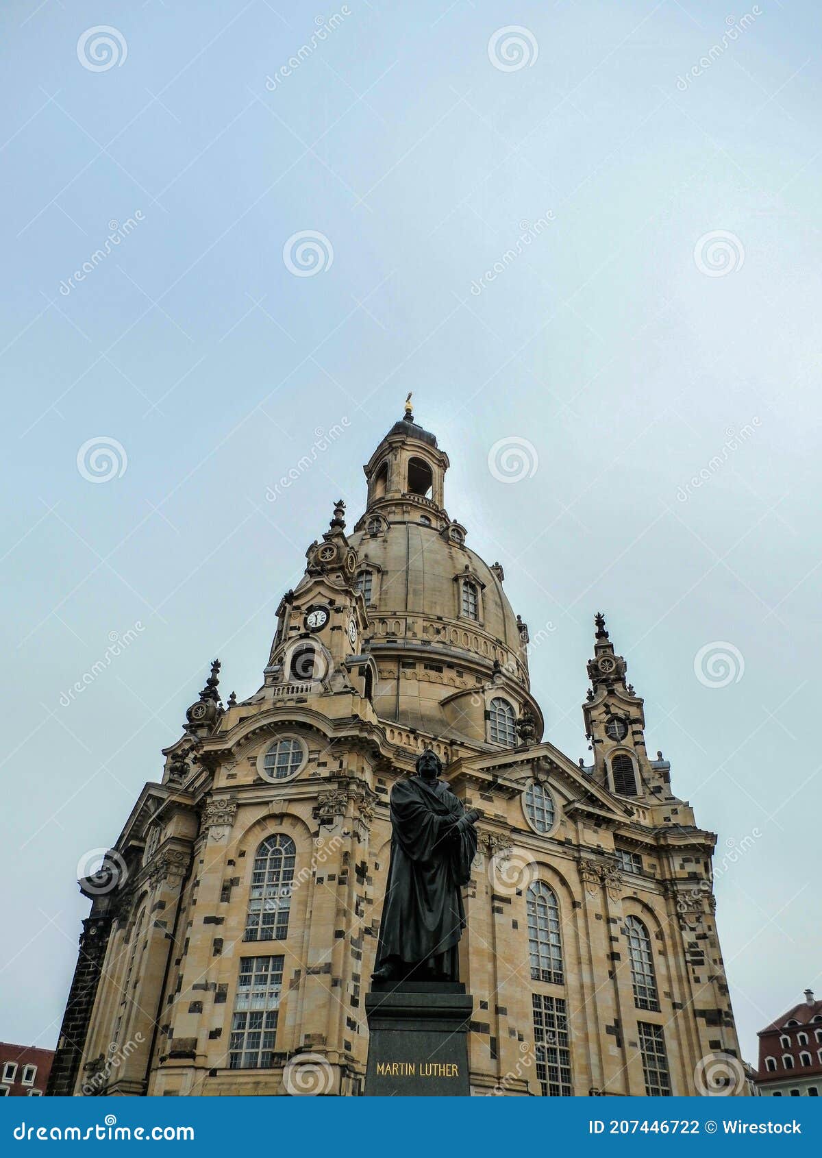 low angle shot of the iglesia de dresden in alemania, germany on a clear sky background