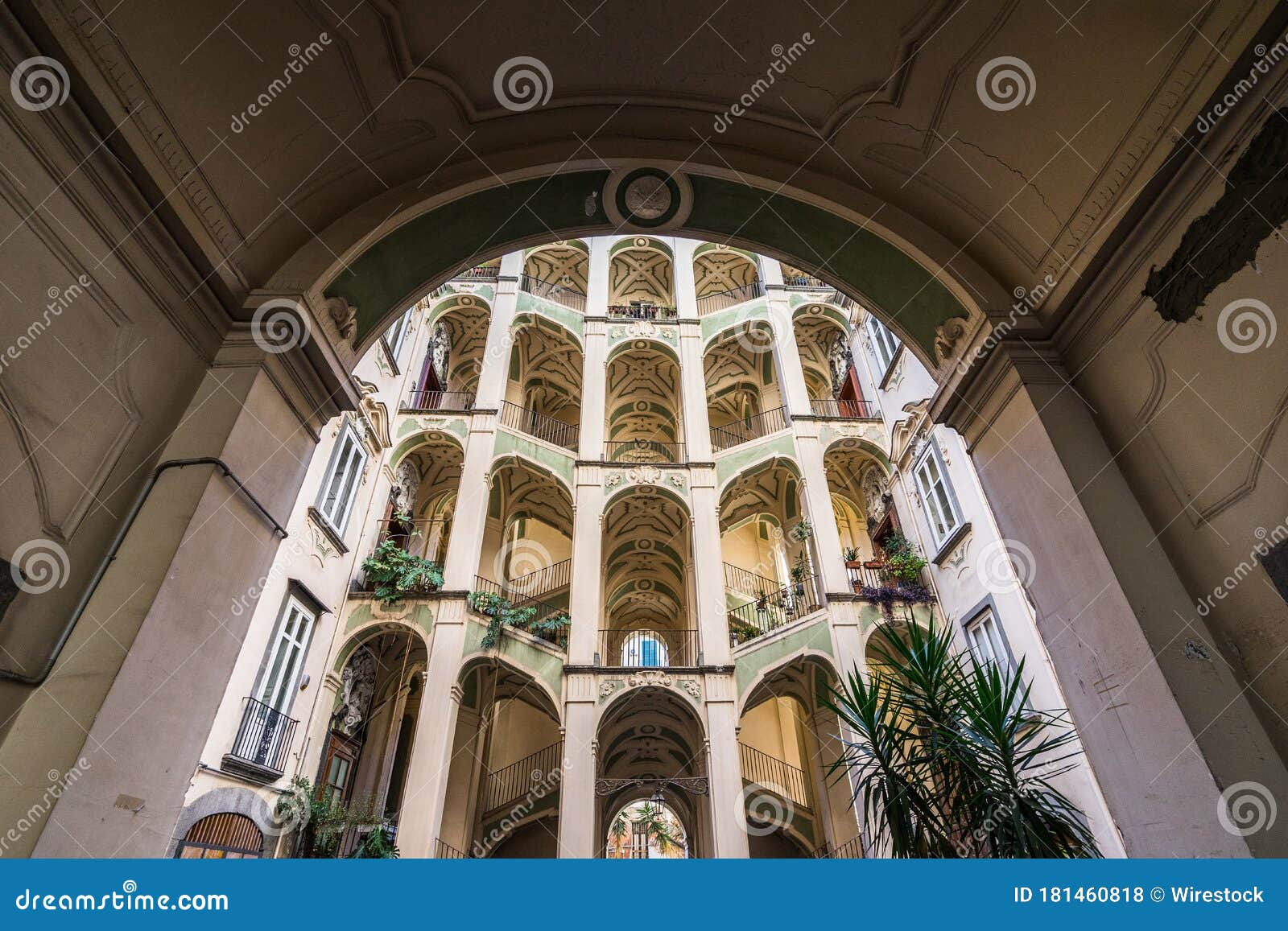 low angle shot of palazzo dello spagnolo in rione sanita, naples, italy