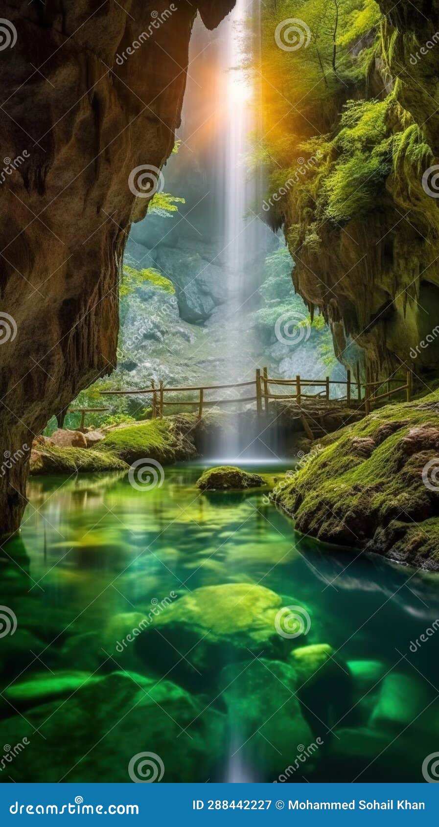 Low Angle View of a Beautiful Waterfall and Natural River Floating