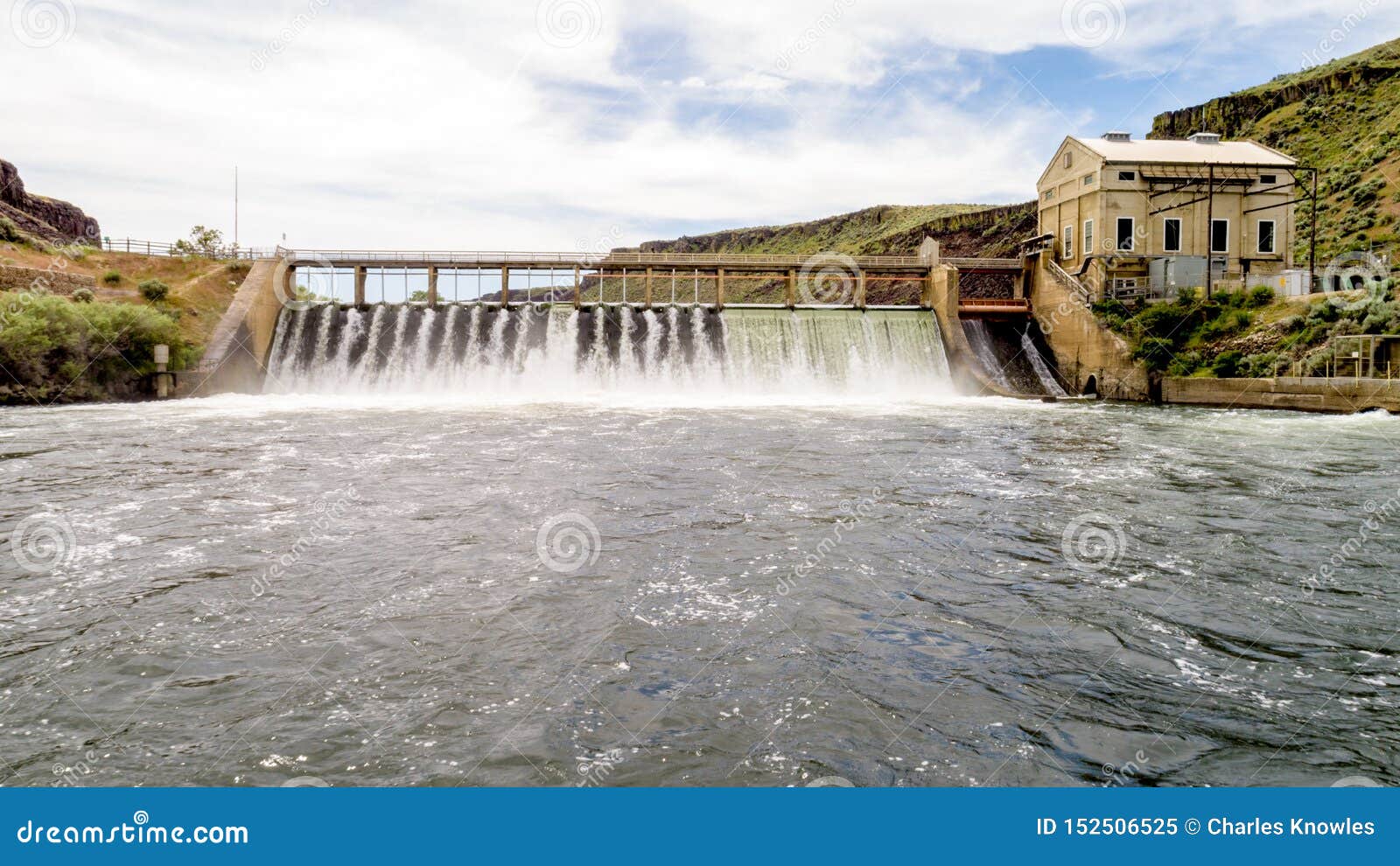 Low Angle View of a Diversion Dam on the Boise River in Idaho Stock