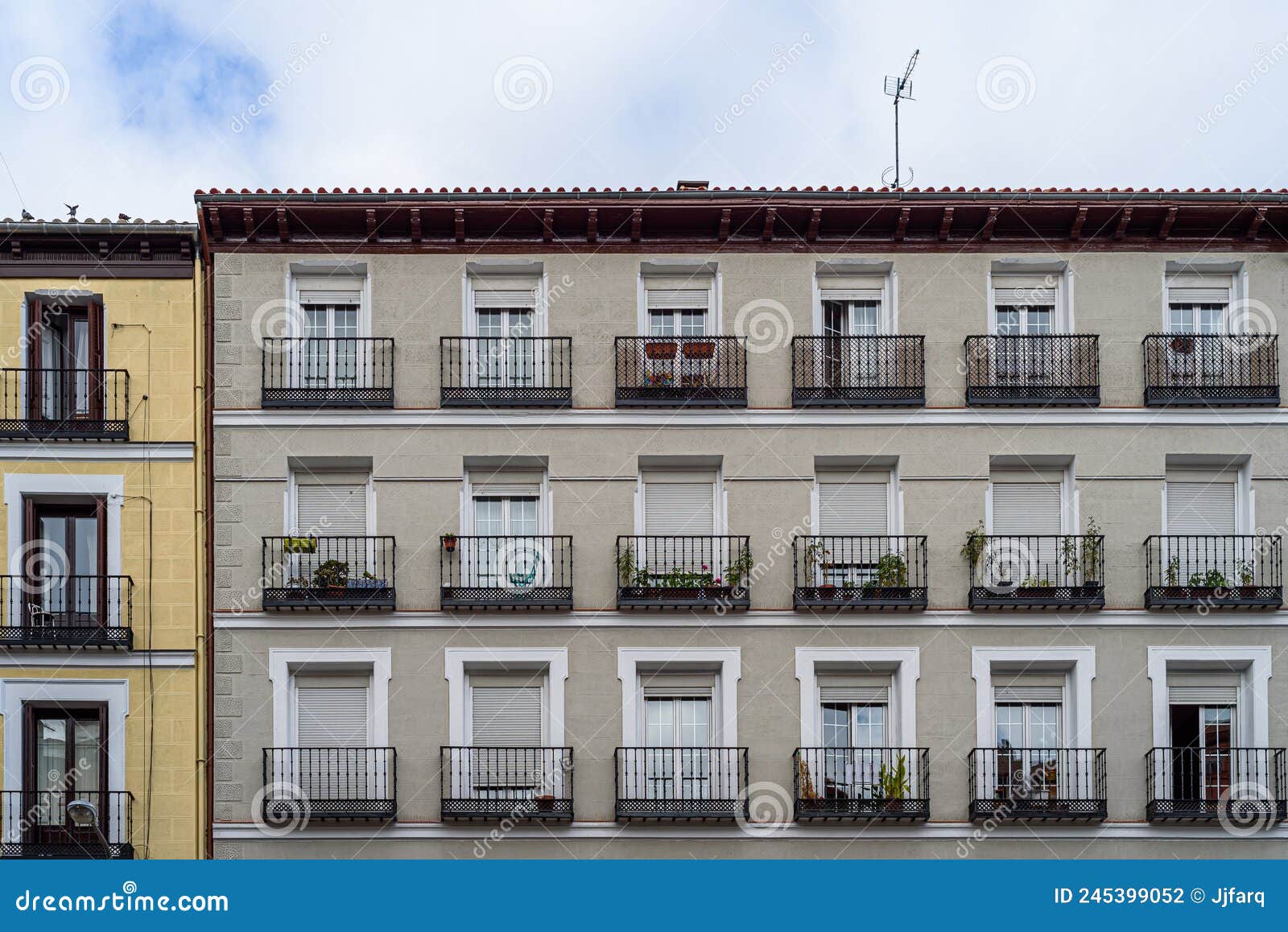 low angle view of old residential buildings in lavapies quarter in central madrid