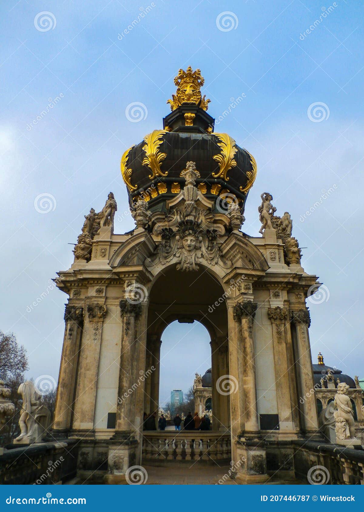 low angle of the zwinger gate in alemania, germany on a clear sky background