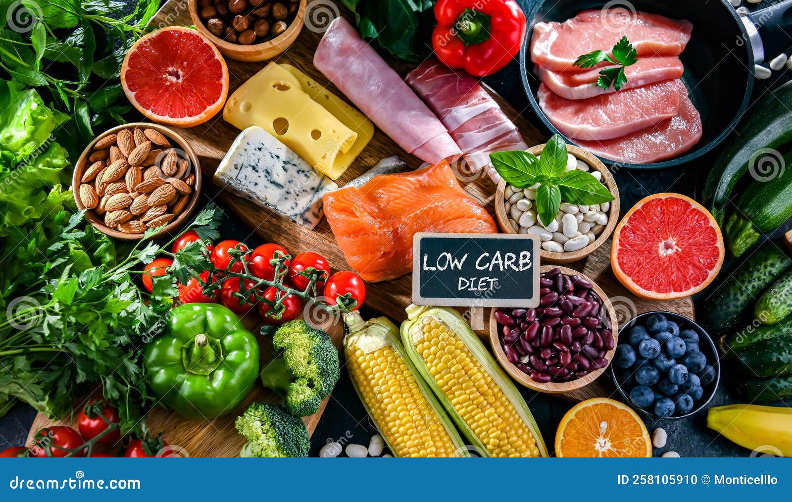 Low-carbohydrate Diet Products Recommended for Weight Loss Stock Photo