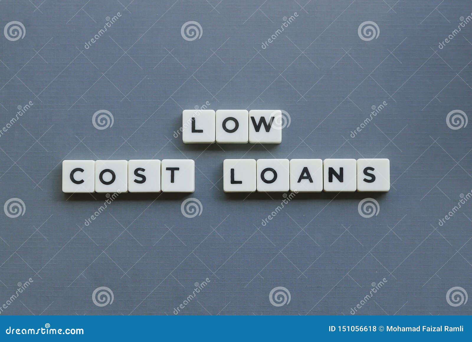 Low Cost Loans Word Made of Square Letter Word on Grey Background Stock Photo Image of