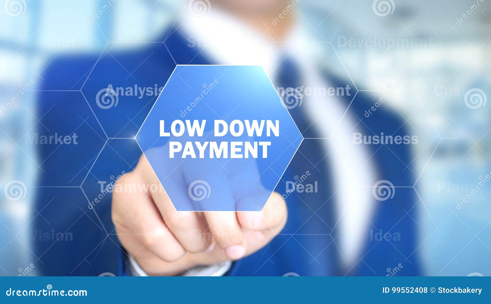 low down payment, man working on holographic interface, visual screen