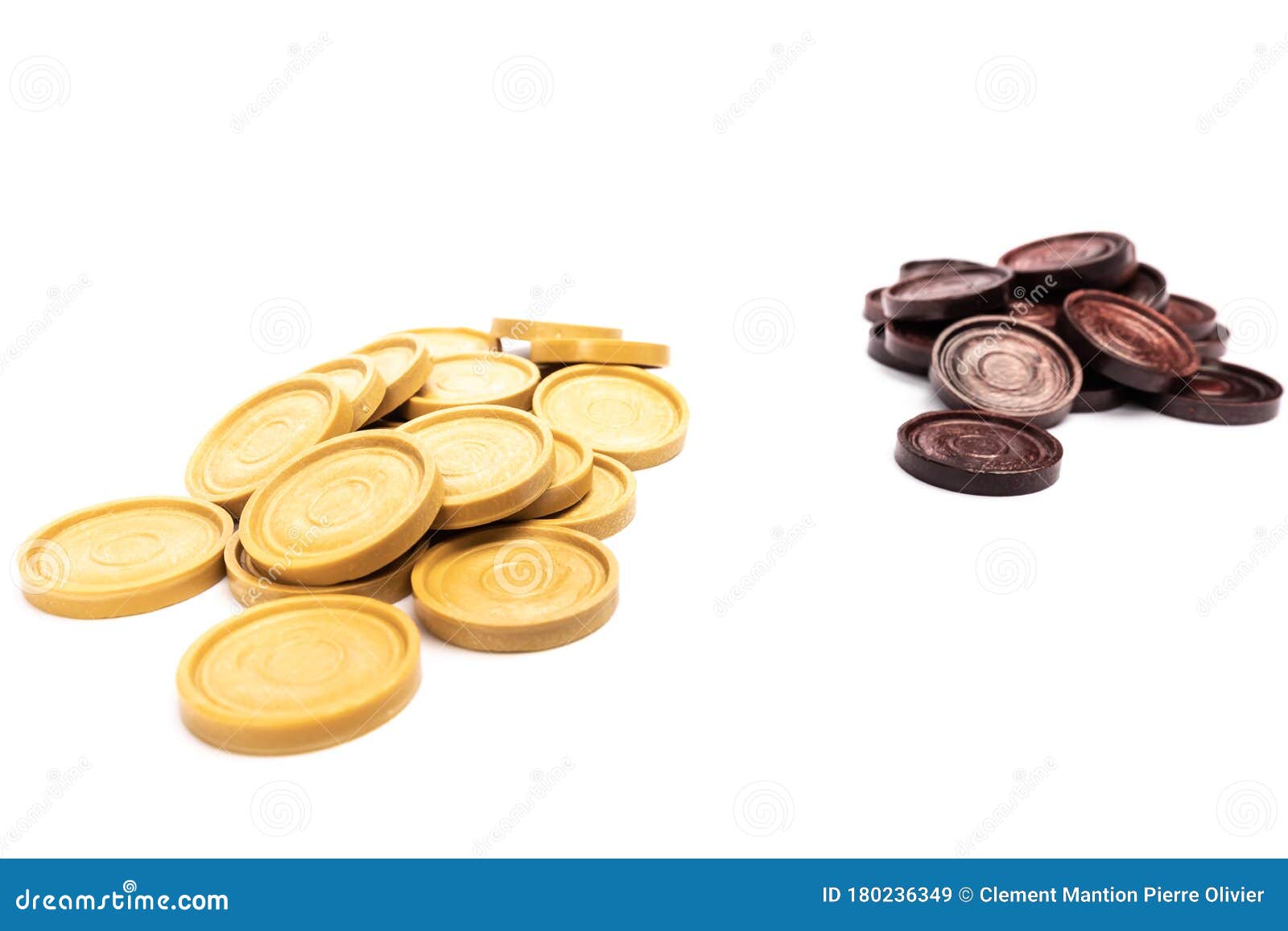 Lowend Plastic Round Checkers Piece in White Background Stock Image