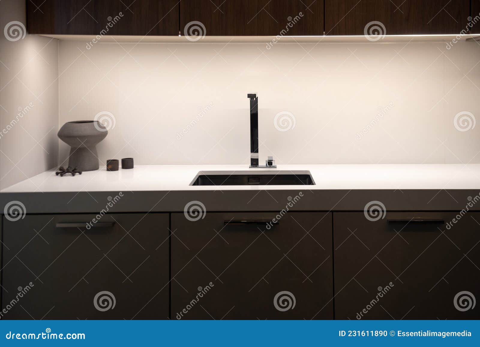 Stylish Dark Kitchen Sink stock photo. Image of home 231611890
