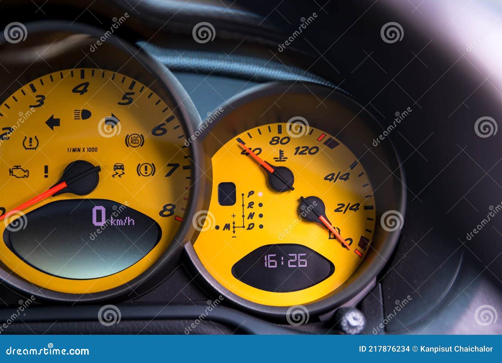 Low Level Fuel Warning Light in Car Dashboard. Stock Photo Image of