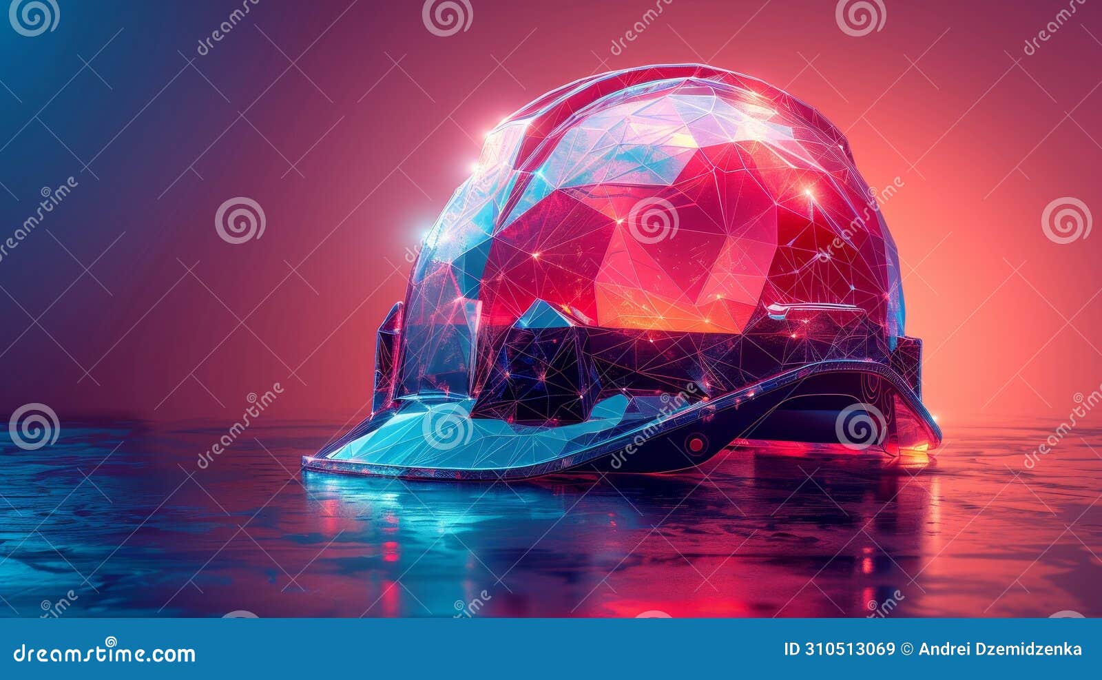 low poly construction helmet landing page template. labor protection web banner. polygonal  of hard hat