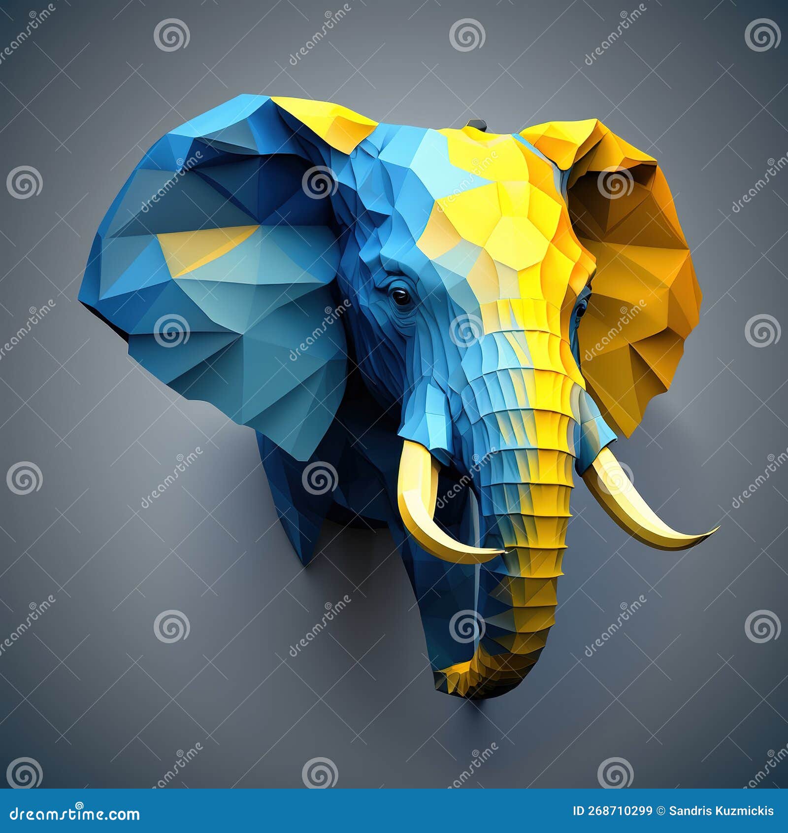 Low Poly Elephant in Blue and Yellow Color. Generative AI Stock