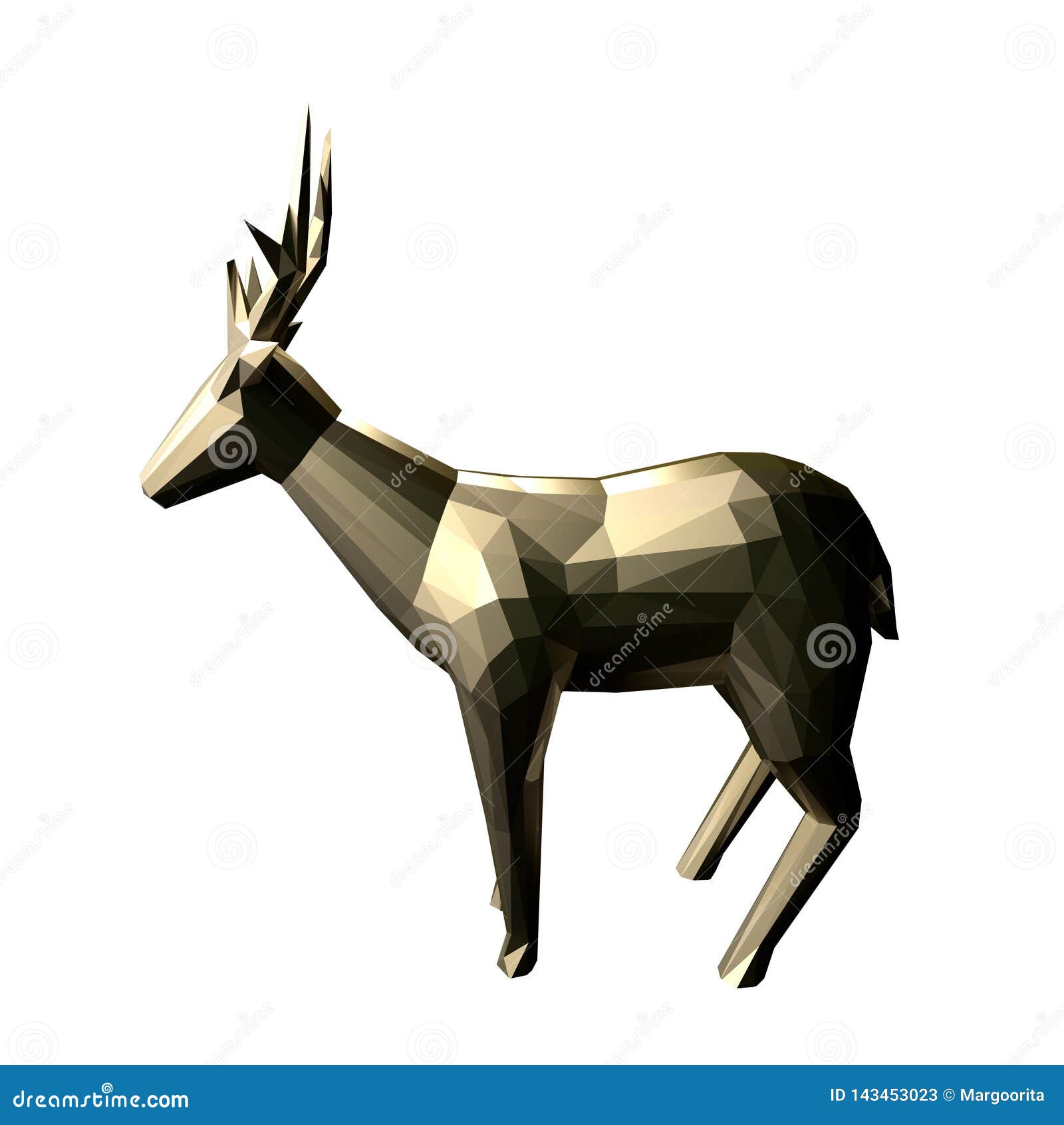 Low Poly Gold Deer. 3d Rendering Stock Illustration Illustration of