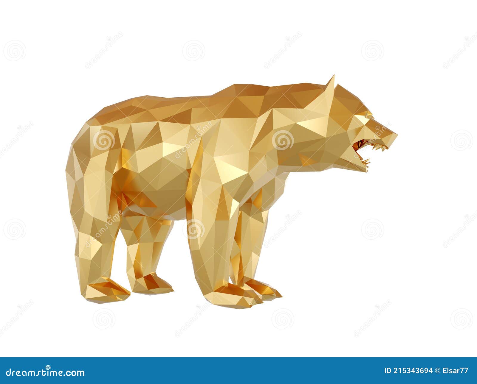 Low Poly Golden Bear on a White Background. 3D Render Stock