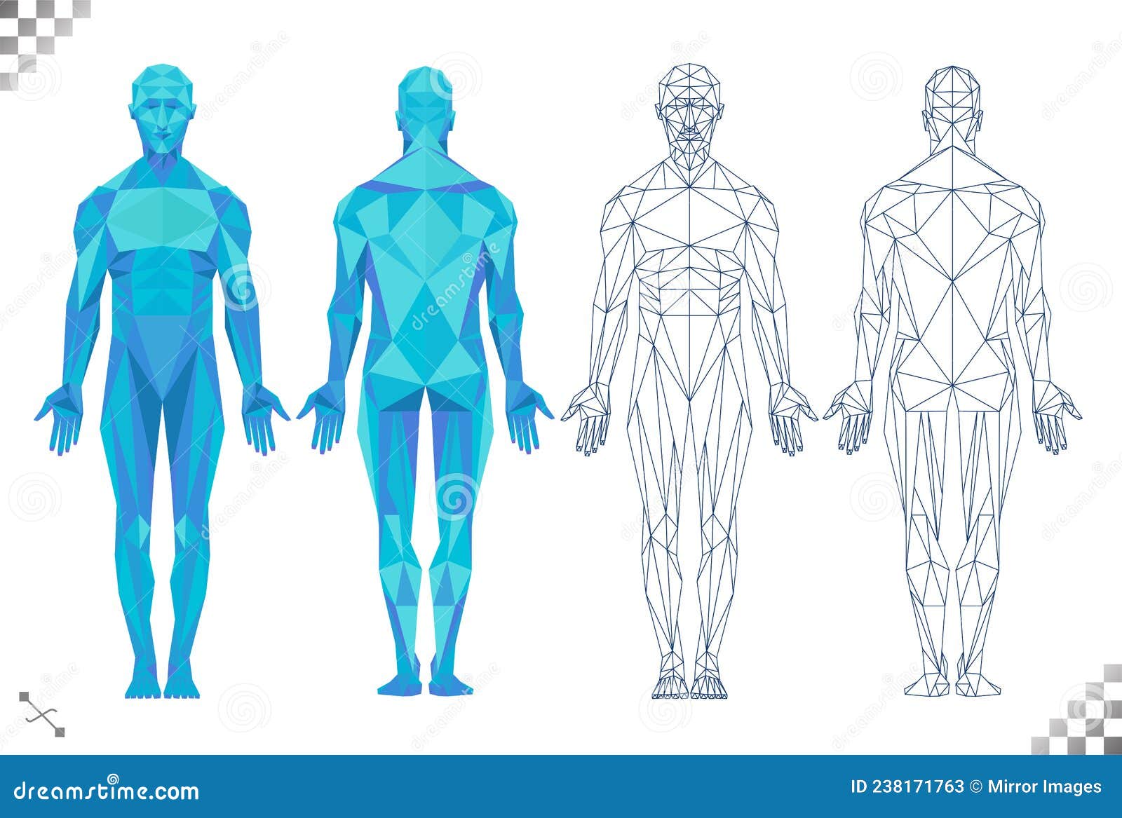 Low Poly Human Body Black Line Triangles Line and Blue Geometric