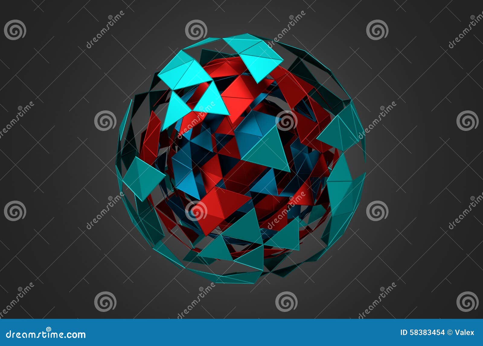 Low Poly Metal Sphere with Chaotic Structure Stock Illustration
