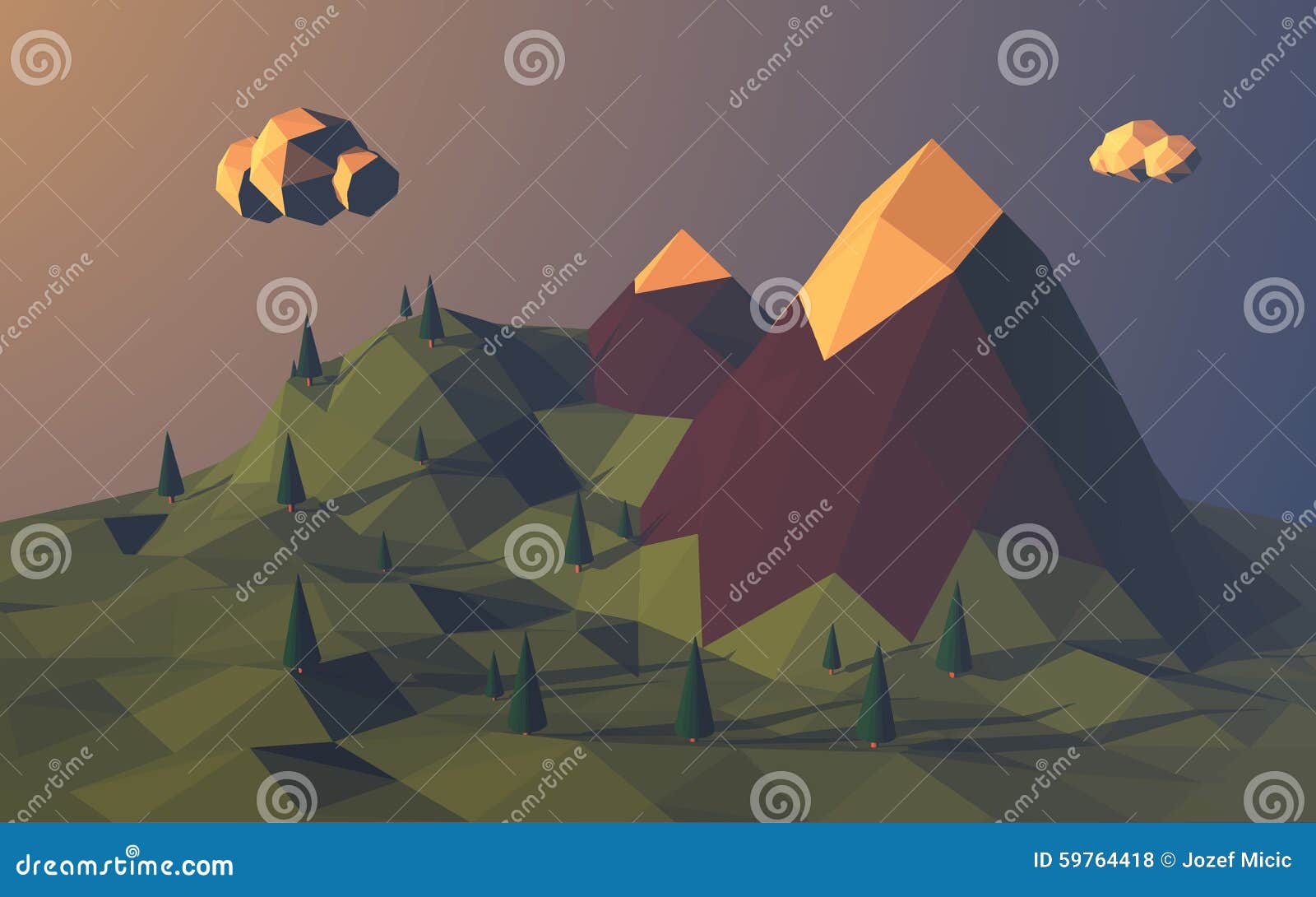 Low Poly Mountains Landscape Vector Background Stock Vector