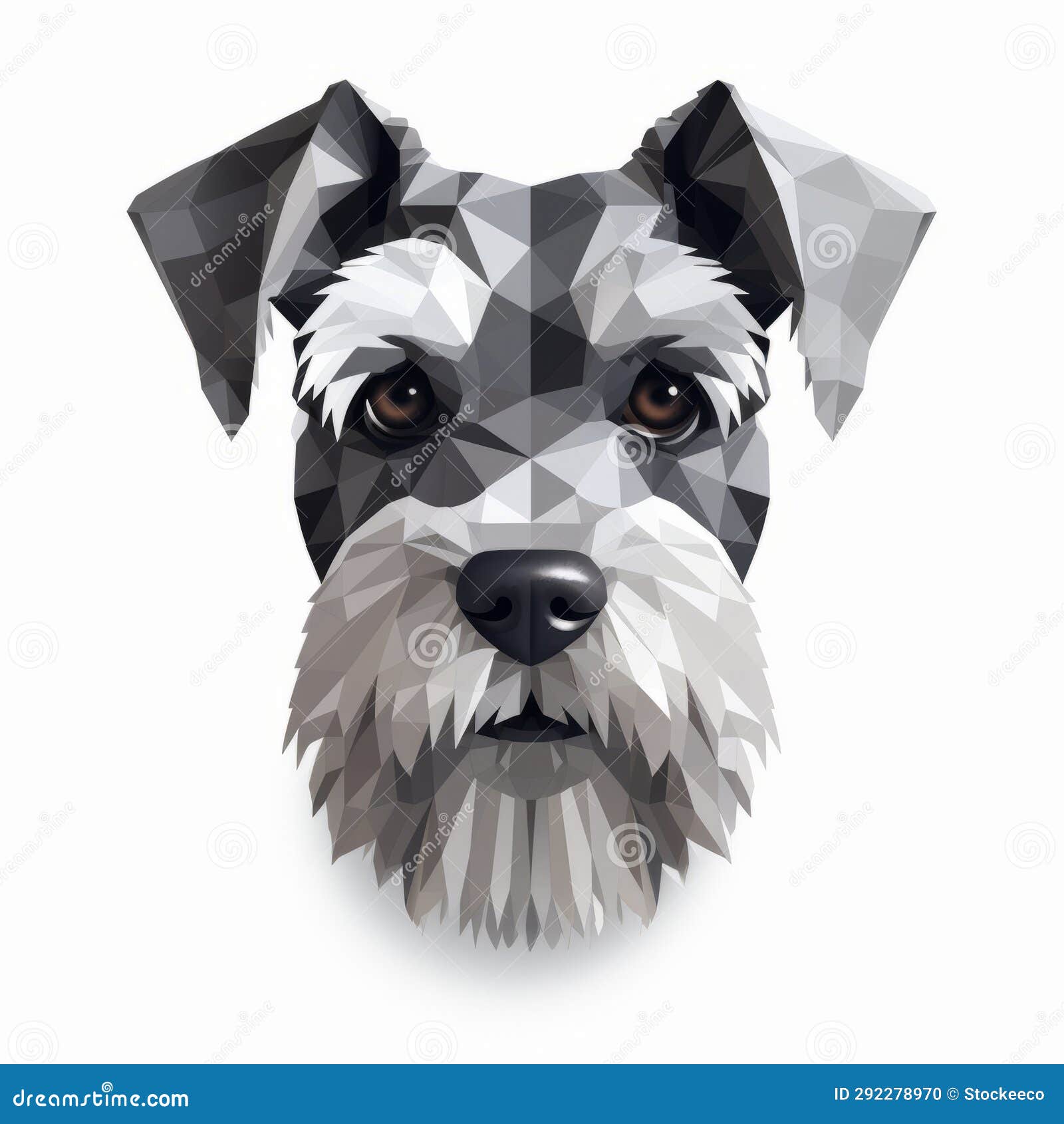 low poly schnauzer dog head in monochromatic minimalist style