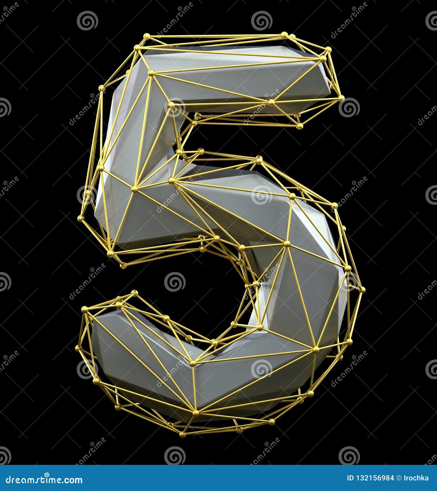  Low  Poly  Style Number 5  Silver And Gold Color Isolated On 